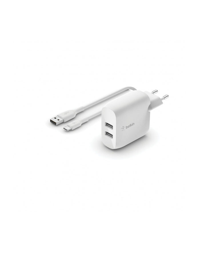 Belkin Dual USB-A ladowarka, 24W z kablem USB-C 1m, bialy główny