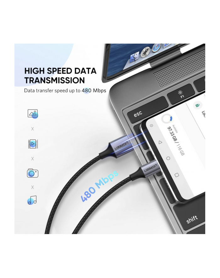 2x1 UGREEN USB-C To USB-A Cable Black 1M główny