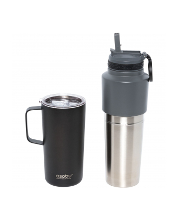 Asobu Twin Pack Bottle with Mug czarny, 0.9 L + 0.6 L