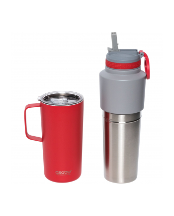 Asobu Twin Pack Bottle with Mug czerwony, 0.9 L + 0.6 L