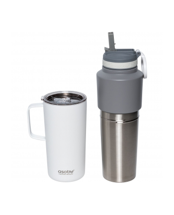 Asobu Twin Pack Bottle with Mug bialy, 0.9 L + 0.6 L