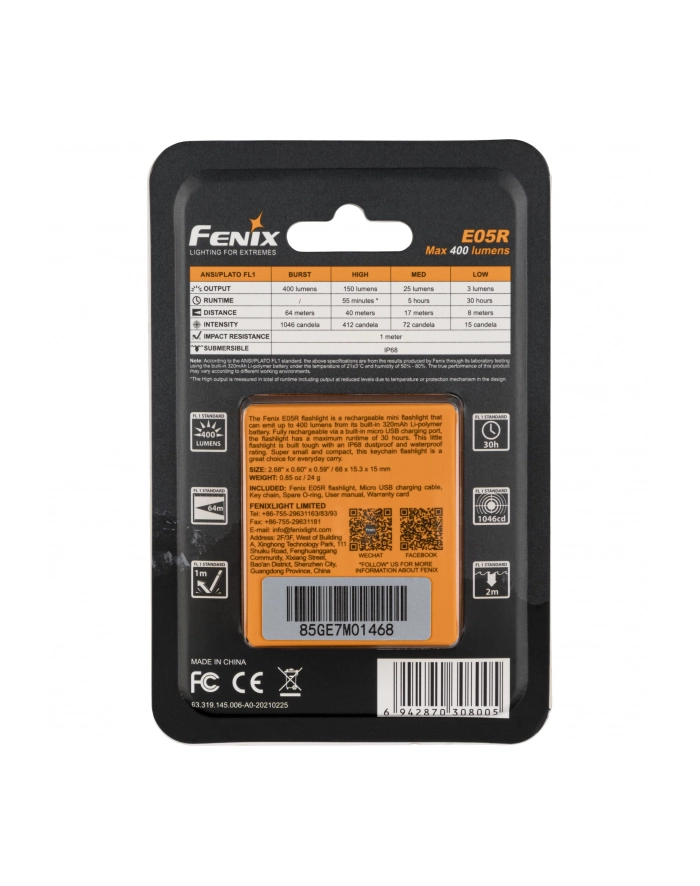Fenix E05R 400 lm latarka główny