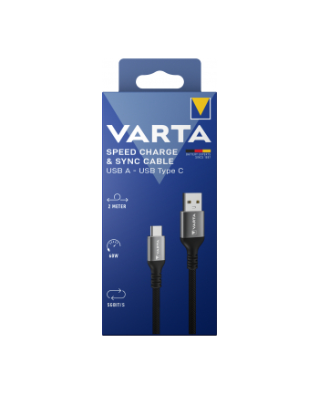 Varta Speed Charge 'amp; Sync Cable USB-A to USB-C Kolor: CZARNY 2m 60W