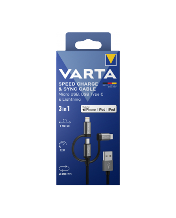 Varta Speed Charge 'amp; Sync Cable 3in1 USB-A auf Light./Mic./USB-C