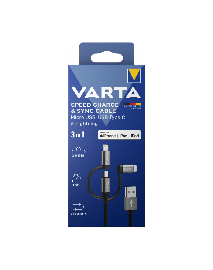 Varta Speed Charge 'amp; Sync Cable 3in1 USB-A auf Light./Mic./USB-C główny
