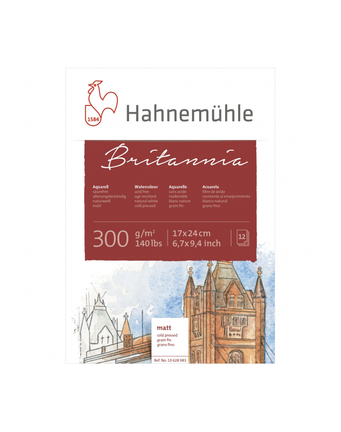 Hahnemühle Britannia Watercolour cold pressed 17x24cm 300g 12 sh. główny