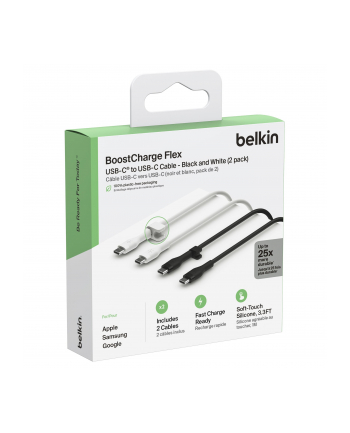 1x2 Belkin Flex Silicone Cabl 1m USB-C/USB-C b+w  CAB009bt1MBW2PK