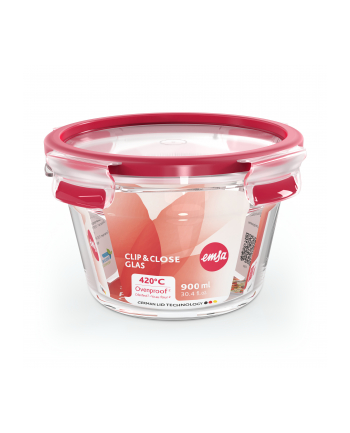 Emsa Clip'amp;Close Glass Food Container 900 ml red