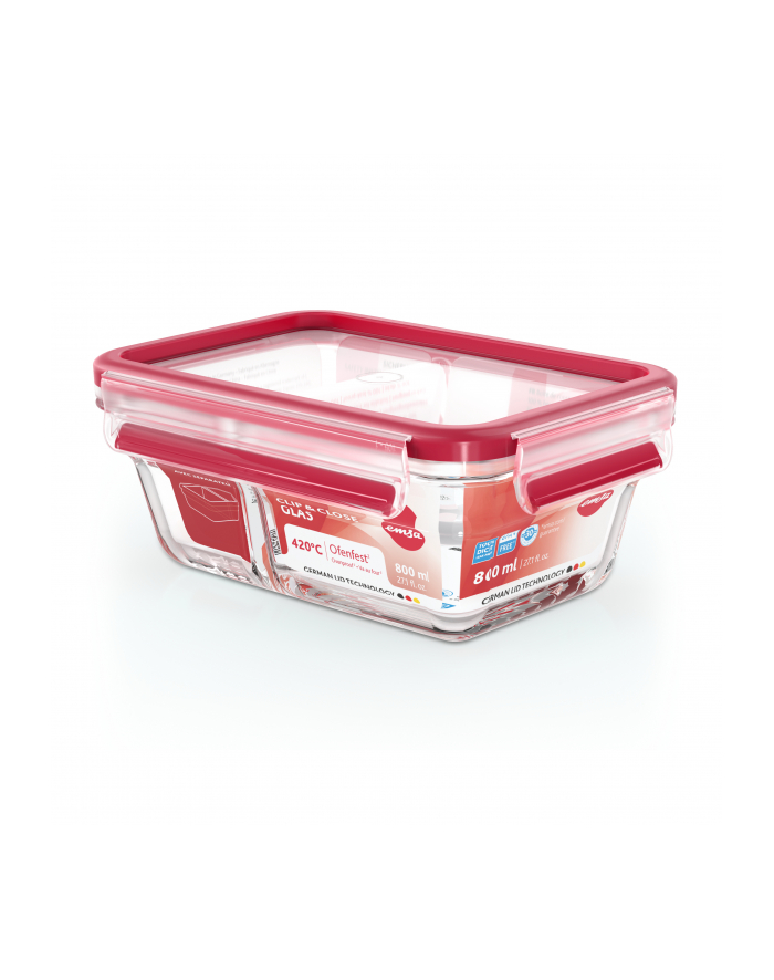 Emsa Clip'amp;Close Glass Food Container 800 ml red główny