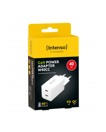 Intenso Power Adapter W40CC GaN Kolor: BIAŁY 2x USB-C 40W