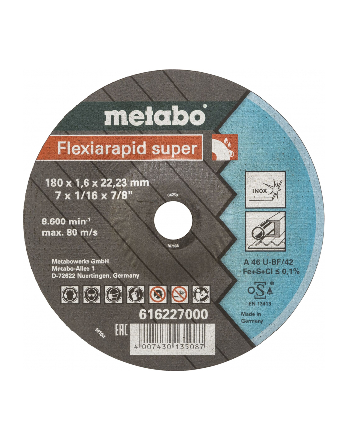 Metabo Flexiarapid super 180x1,6 x22,23 Inox główny