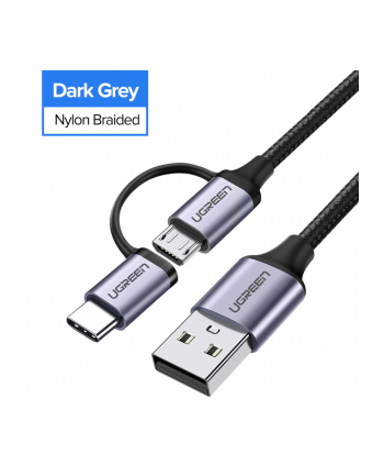 UGREEN USB-A to Micro USB + USB Type-C Cable 1m Black