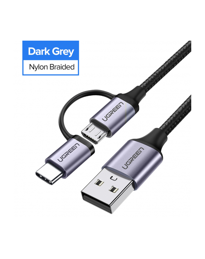 UGREEN USB-A to Micro USB + USB Type-C Cable 1m Black główny