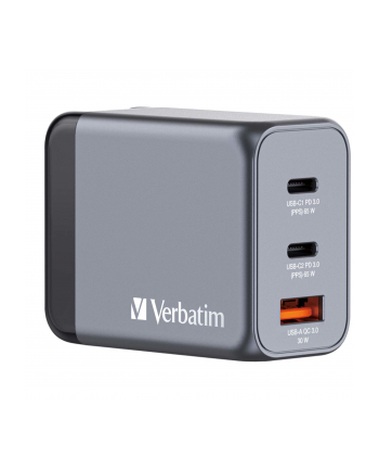 Verbatim GNC-64 GaN Charger 65W 2xUSB-C PD, 1xUSB-A QC 3.0 32201