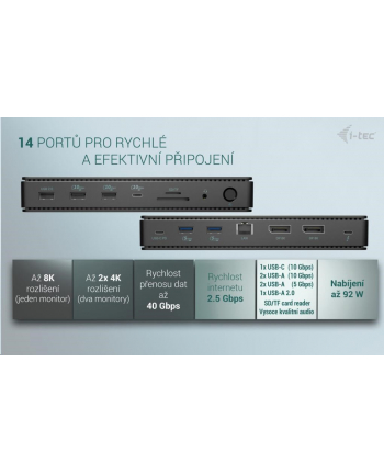 i-tec Stacja dokująca Thunderbolt4 2x Display Docking Station Gen3 7x USB, 2.5  GLAN PowerDelivery 92 W kabel TB4 1m