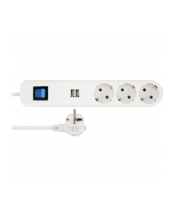 REV Steckdosenleiste ICE 3-fach USB 'amp; Schalter, 1,4m biały