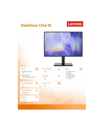 lenovo Monitor ThinkVision T24d-30 24 cale 63FFMAT1(wersja europejska)