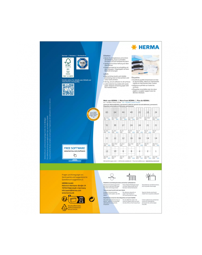 Herma Etykiety Premium 4459 A4 białe 70 x 16,9mm papier matowy 5100szt. 4459 główny