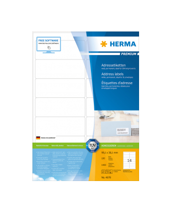 Herma Etykiety Premium 4678 A4 adresowe białe 99.1 x 38.1mm papier matowy 1400szt. zaokrąglone narożniki 4678 nr 2