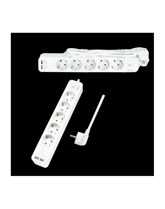 LogiLink 5 gniazd 1.5m biała Listwa zasilająca 5 gniazd CEE 7/3, 2x USB, 1.5m biała główny