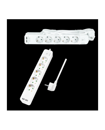 LogiLink 5 gniazd 1.5m biała Listwa zasilająca 5 gniazd CEE 7/3, 2x USB, 1.5m biała