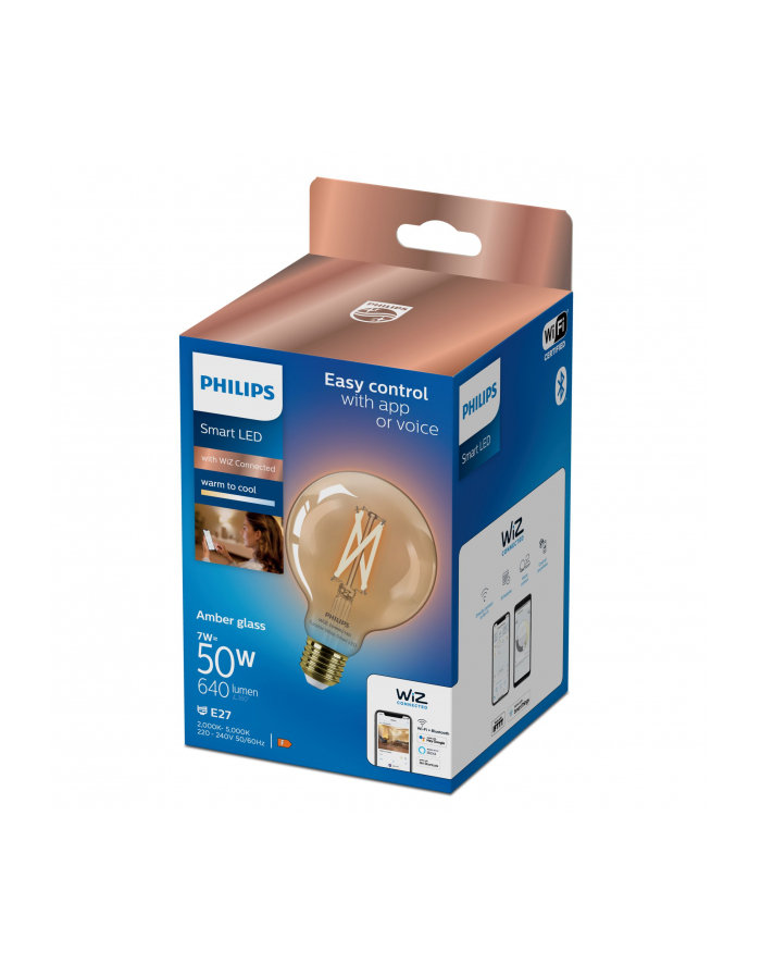 Philips Smart LED Żarówka filament bursztynowa E27 G95 7 W (50 W), zimna - ciepła biel (929003018321) główny