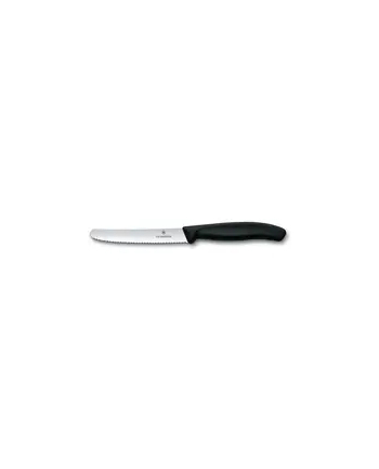 Victorinox Swiss Classic do pomidorów 11 cm czarny Długość ostrza: 11cm | Ostrze: ząbkowane, zaokrąglony czubek | Kolor: czarny