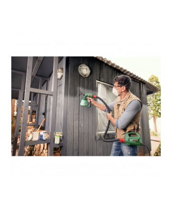 Bosch PFS 2000 Przeznaczenie: drewno i ściany | Moc [W]: 440 | Pojemność [ml]: 800 | Wyposażenie: dysza do lakierów i lazur, farb ściernych, szczotka