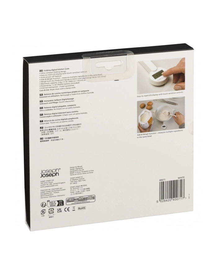 Joseph Joseph Tri Scale 40071 biała Max. obciążenie: 5kg/5000ml/11lb | Kolor: biały | Jednostki: gramy, lbs oz, fl. oz, mililitry główny