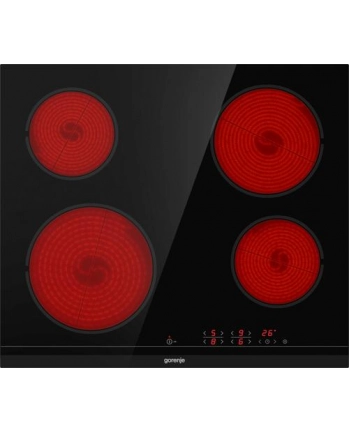 Gorenje ECT641BCSC Ilość pól grzewczych: 4 | Wykończenie: szlif przedni | Kolor: czarny | Sterowanie: panel dotykowy | Wymiary (W/S/G) cm: 5,4/60/52