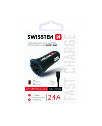 Swissten 2.4A 2x USB-A + kabel lightning Ładowarka samochodowa Swissten Swissten 2.4A 2x USB-A + kabel lightning