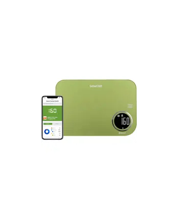Sencor SKS 7070GG zielony Typ: smart |Blue Tooth | Aplikacja + baza Dine4fit | Maksymalne obciążenie [kg]: 5 | Jednostki: g/ml/lb/fl:oz | Duży wyświetlacz LCD z podświetleniem.