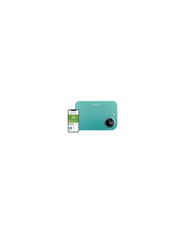 Sencor SKS 7071GR turkusowy Typ: smart |Blue Tooth | Aplikacja + baza Dine4fit | Maksymalne obciążenie [kg]: 5 | Jednostki: g/ml/lb/fl:oz | Duży wyświetlacz LCD z podświetleniem. główny