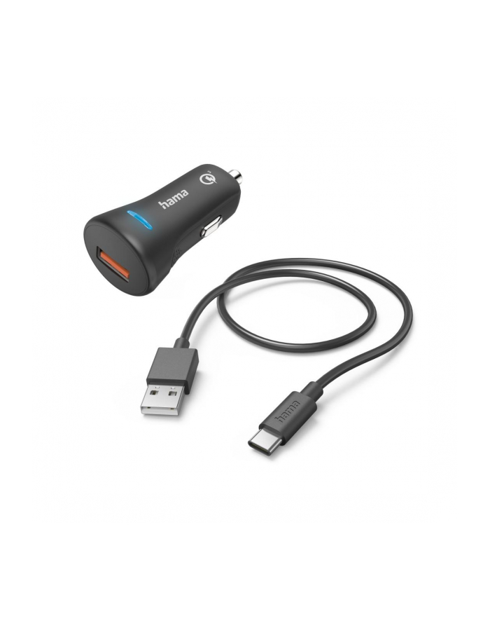 Hama Car Charger Qualcomm 3.0 czarna ładowarka samochodowa |Qualcomm® Quick Charge™ 3.0 | 3A | kabel USB-C | czarna główny