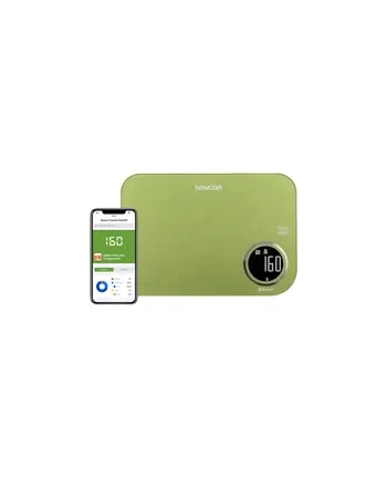 Sencor SKS 7070GG zielony Typ: smart |Blue Tooth | Aplikacja + baza Dine4fit | Maksymalne obciążenie [kg]: 5 | Jednostki: g/ml/lb/fl:oz | Duży wyświetlacz LCD z podświetleniem.