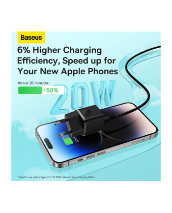Baseus GaN5 20W Mini (czarna) ładowarka sieciowa