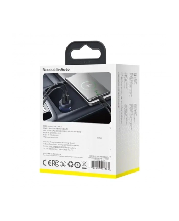 ładowarka Ładowarka samochodowa Baseus Particular Digital Display z wyświetlaczem, USB + USB-C, QC3.0+PD, 5A, 65W (szara)