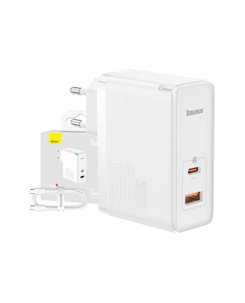 Baseus GaN5 Pro, USB-C + USB, 100W + kabel (biała) ładowarka sieciowa nr 1