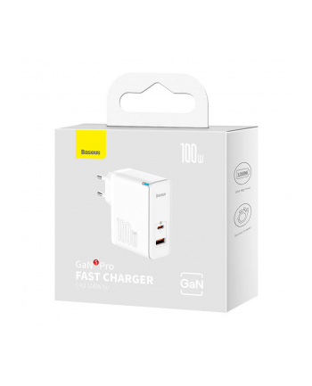 Baseus GaN5 Pro, USB-C + USB, 100W + kabel (biała) ładowarka sieciowa nr 2