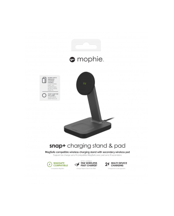 Mophie Snap+ charging stand pad - stojąca ładowarka bezprzewodowa do dwóch urządzeń kompatybilna z MagSafe 15W (Kolor: CZARNY)