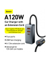 Baseus Share Together z przedłużaczem, 2x USB, 2x USB-C, 120W (szara) ładowarka samochodowa - nr 3