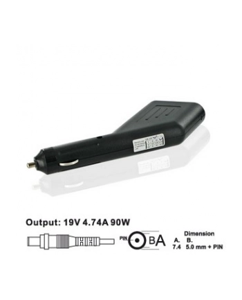 Whitenergy samochodowy zasilacz 19V/4.74A 90W wtyczka 7.4x5.0mm + pin HP