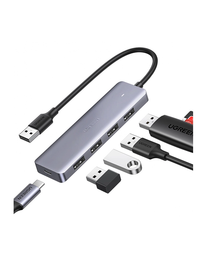 Ugreen 4w1 USB do 4x USB 3.0 + USB-C szary główny