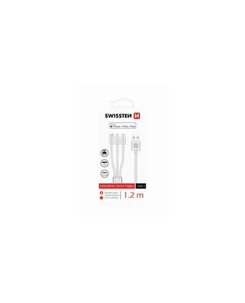 Swissten tekstylny 3w1 mFi 1.2 m Srebrny