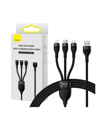 Baseus 3w1 Flash II, USB-C + micro USB + Lightning, 66W, 1.2m (czarny)