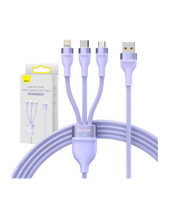 Baseus Flash II USB 3w1, USB-C + micro USB + Lightning, 66W, 1.2m (fioletowy) nr 1