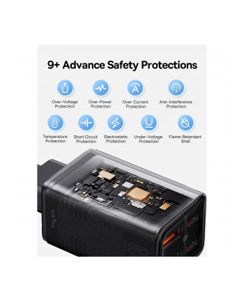 Baseus GaN6 Pro, 2xUSB-C + 2xUSB, 65W (czarna)