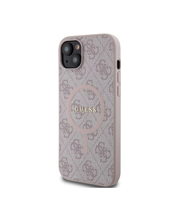 Guess 4G Collection Leather Metal Logo MagSafe - Etui iPhone 15 Plus / 14 Plus (różowy)