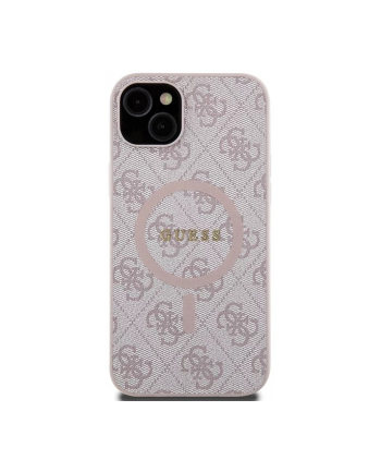 Guess 4G Collection Leather Metal Logo MagSafe - Etui iPhone 15 Plus / 14 Plus (różowy)