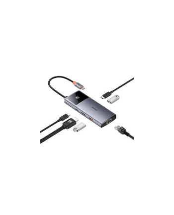Baseus Metal Gleam 2 Series 6w1, USB-C do 2x USB 3.0 + USB-C + HDMI + USB-C PD + Ethernet RJ45